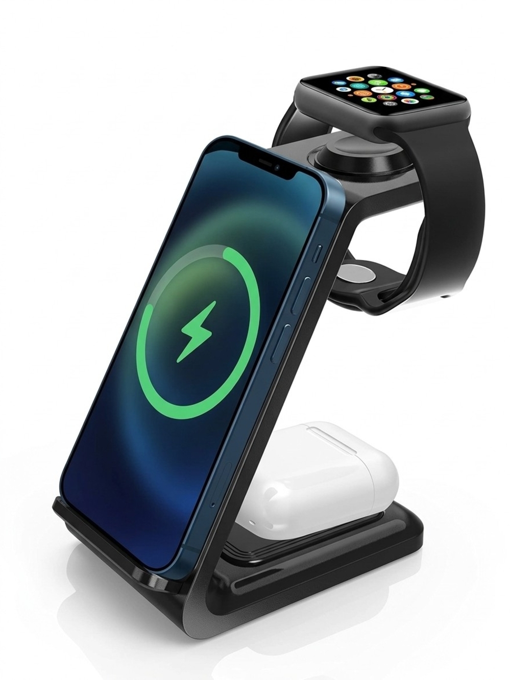 3-in-1 Wireless Charging Stand for Phone, Watch and Earbuds - Black